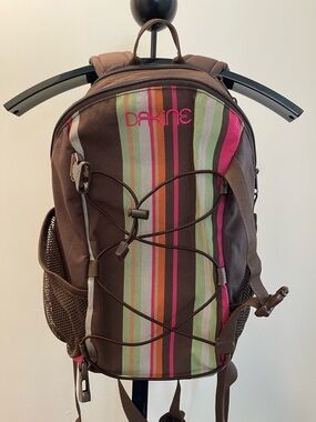 Dakine Brown Backpack with Pink & Green Stripe Accents